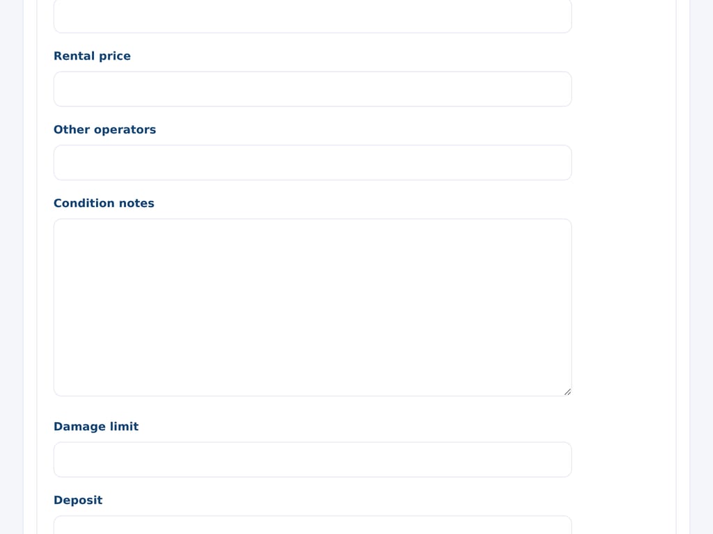 The send screen for one document: a box for each blank, every one required before it can go. The business and the people named are examples.