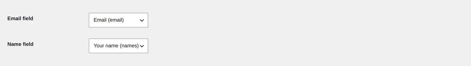 The email and name fields chosen for a form on SignSealer → Forms, each with its field id.